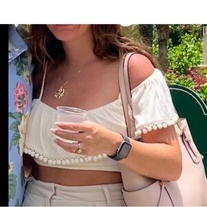Forever 21 Cream Off-Shoulder Crop Top